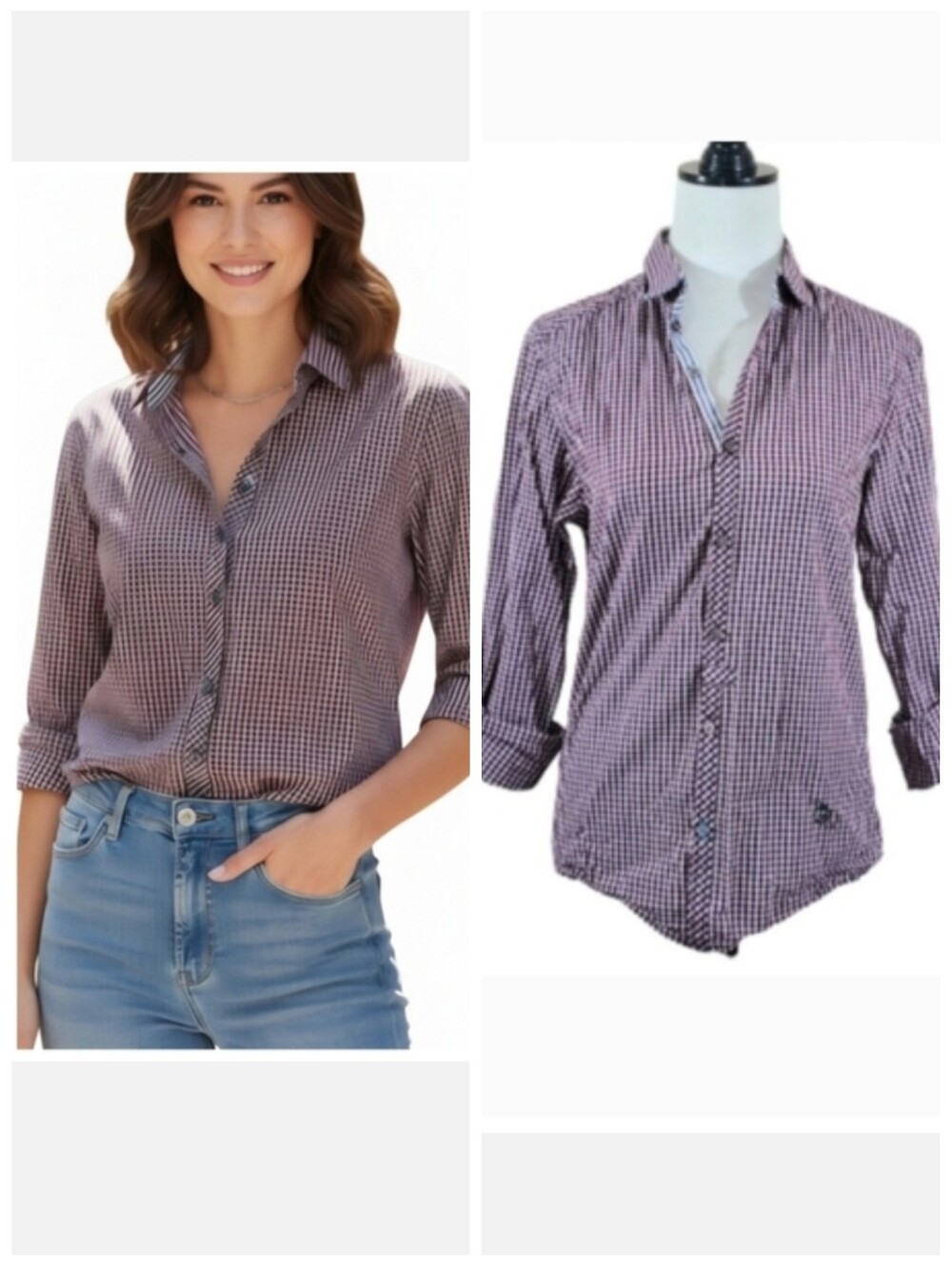 Plaid button-down shirt from River Island Red Black White Women's Size Small
